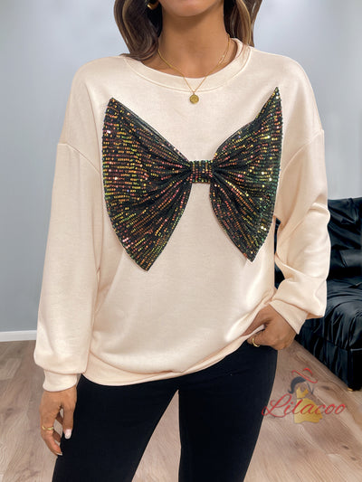 Festival Sequined Bow Round Neck Shirt