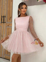 Long Sleeve Sequins Backless Short Dress