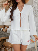 Solid Color Long Sleeve Top Short Pants Suit