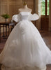 Simple White Tulle Strapless 3D Flower Wedding Dress