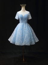 Light Blue Tulle Sequins Homecoming Dress