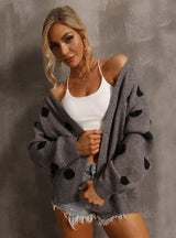 Autumn and Winter Polka-dot Cardigan Knitted Coat
