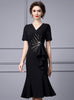 Black V-neck Short Sleeve Mother Of the Brides Dress