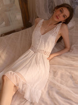 Lace Backless Gauze Perspective Suspender Nightdress