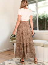 Leopard Print Pleated Elastic Split Skirt