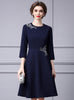 Navy Blue Short Sleeve Appliques Mother Of the Brides Dress