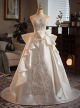 Ivory White Satin Beading Wedding Dress
