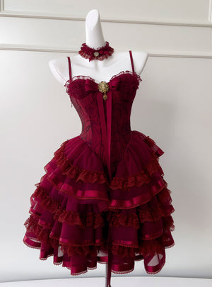 Retro Sling Lace Cake Fluffy Dress