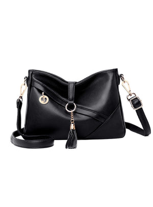 Soft Leather Slung Solid Color Tassel Shoulder Bag