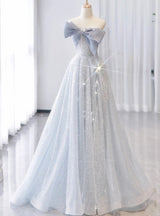 Tulle Sequins Off the Shoulder Bow Prom Dress