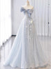 Tulle Sequins Off the Shoulder Bow Prom Dress