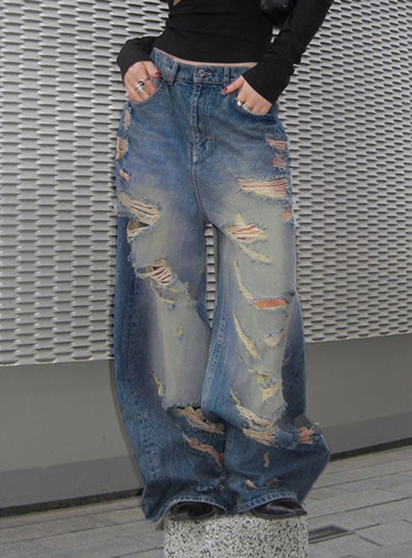 Loose Low-waisted Holes Jeans