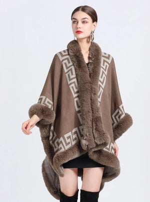 Jacquard Knitted Cardigan Loose Coat Shawl Cloak