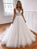 White Tulle V-neck Beading Wedding Dress
