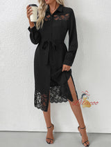 Lace Stitching Shirt Long Sleeve Dress