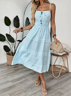 Casual Striped Suspender Sleeveless Dress
