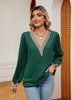 Lace V-neck Stitching Lace Long Sleeves Shirt