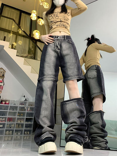 Straight Detachable Wide-leg Pants Jeans