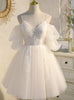 White Tulle Puff Sleeve Straps Homecoming Dress