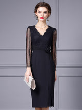 Black Lace Pleats Mother Of The Bride Dress