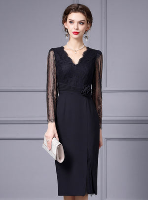 Black Lace Pleats Mother Of The Bride Dress