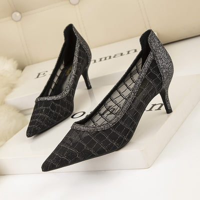 Thin High Heel Pointed Mesh Lace Shoes