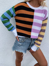 Striped Loose Round Neck Stitching Sweater
