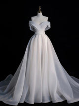 White Organza Off the Shoulder Wedding Dress