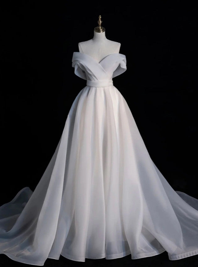 White Organza Off the Shoulder Wedding Dress
