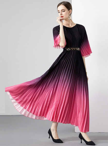 Folding Round Neck Lace-up Short Sleeves Dress