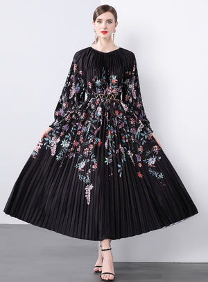 Pleated Print Oversized Pleated Dress