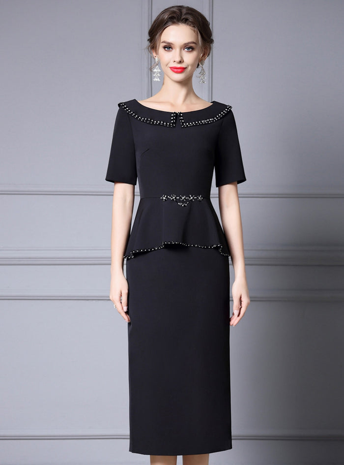 Black Short Sleeve Beading Mother Of The Bride Dress