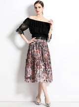 Lace Blouse Printed Skirt Two-piece Suit