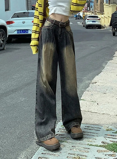 Retro Wide-leg High Waist Straight Slim Jeans