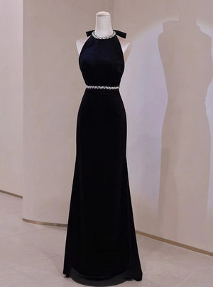 Black Mermaid Velvet Backless Prom Dress