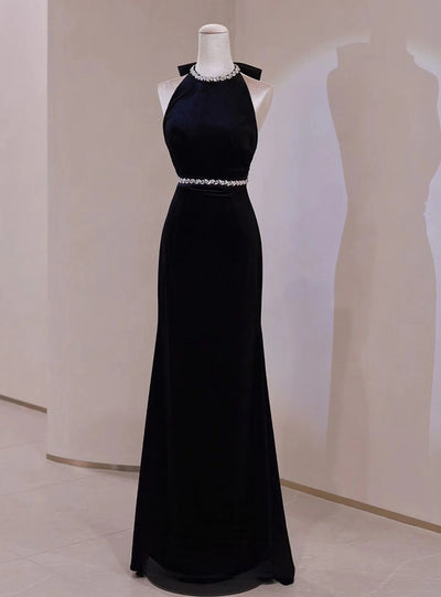 Black Mermaid Velvet Backless Prom Dress