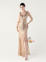 Mermaid Sequins V-neck Beading Prom Dress