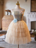 Champagne Tulle Tiers Pearls Homecoming Dress