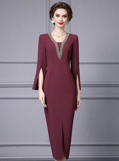 Black Long Sleeve V-neck Mother Of The Bride Dress