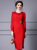 Red Long Sleeve Split Mother Of The Bride Dress