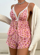 Mesh Lace Splicing Sling Pajamas Set