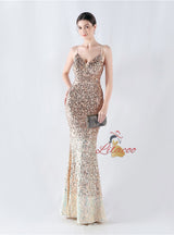 Spaghetti Straps Mermaid Sequins Prom Dress