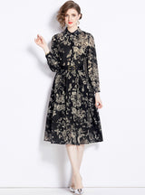Cropped Sleeve Black Butterfly Flower Print Dress