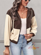 Leisure Zipper Hooded Color Matching Coat
