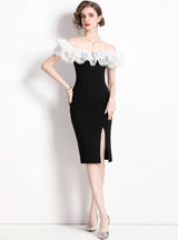 Black Silm Waist Slit Dress