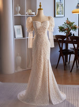 White Mermaid Lace Long Sleeve Wedding Dress