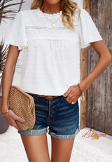 Solid Color Short Sleeve Lace Top