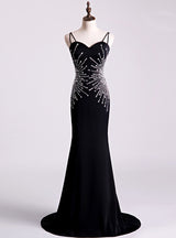 Black Mermaid Spaghetti Straps Beading Prom Dress