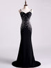 Black Mermaid Spaghetti Straps Beading Prom Dress