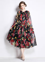 Chiffon Printed Long Sleeve Dress